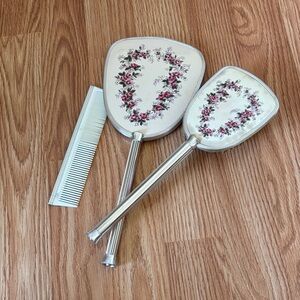 Floral Vanity Set with Mirror and Brush